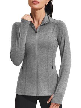 Women Grey Mild Weather Zipper Pockets Long Sleeve Full Zip Up Trench jacket